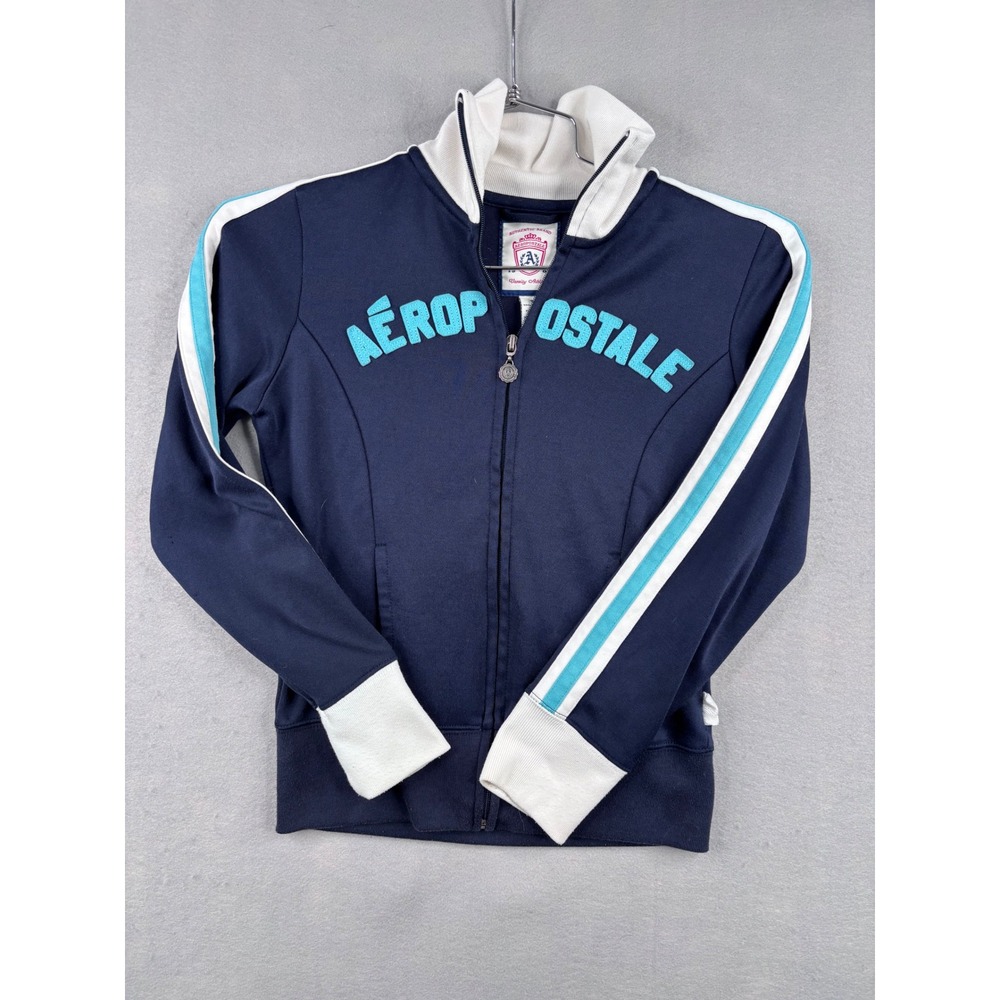 Aeropostale Navy Blue Track Jacket Varsity Athletics Y2K Striped Full Zip Small